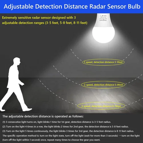 Miniatura 4 de Bombilla con sensor de movimiento radar, rango de detección ajustable de 12 W (equivalente a 100 W) A19 con detección de movimiento para exteriores