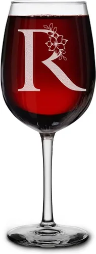 Miniatura 21 de shop4ever Copa de vino con monograma floral con inicial grabada de 16 onzas (B), copa de vino grabada con tallo para mujer, regalo de cumpleaños