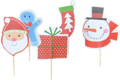 Miniatura 28 de Flairs New York Decoraciones Navideñas Banner Adornos para Pasteles Accesorios de Fiesta (Paquete de 6 Adornos para Cupcakes, Xmas #Snow Cinta Roja)