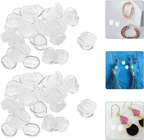 Miniatura 3 de EXCEART 100 almohadillas de silicona para aretes, almohadillas antideslizantes para hacer joyas, almohadillas transparentes para orejas, accesorios