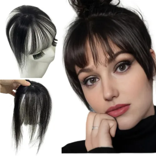 Miniatura 10 de Anemone Flequillo de cabello humano con clip para mujer, base de encaje de seda 3D, extensión de cabello natural falso para retroceder la línea