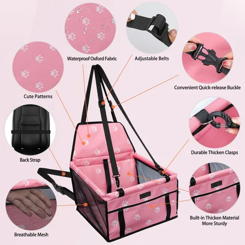 Miniatura 3 de Asiento de coche para perro plegable, asiento elevador de coche para perros impermeable transpirable Oxford, bolsa de viaje para perros pequeños a