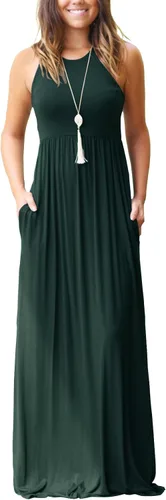 GRECERELLE Vestido Maxi Largo de Tirantes de Verano para Mujer sin Mangas Casual con Bolsillos (XS-3XL)
