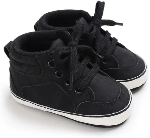 Miniatura 4 de Sekantrol Zapatos de cuna para recién nacidos, zapatos de bebé para niños y niñas, suela de goma suave, zapatos de moda de caña alta antideslizantes