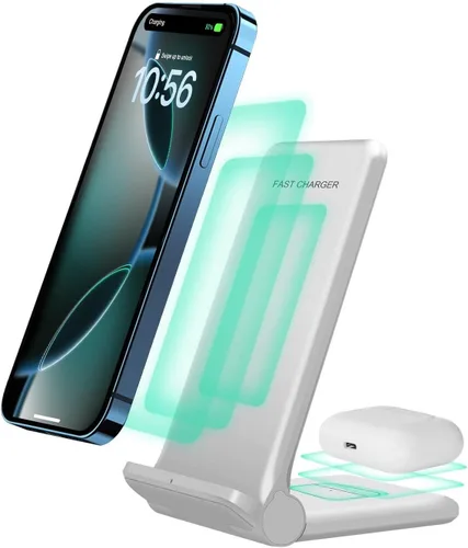Miniatura 8 de Cargador inalámbrico 2 en 1, soporte de carga inalámbrica rápida plegable de 20 W, compatible con iPhone 17/16/16 Pro/15/14/X/AirPods, estación
