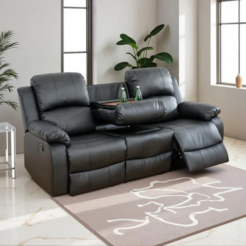 Miniatura 30 de Juego de sala de Estar reclinable de 3 piezas, juego de sofá reclinable Manual para conjunto de muebles de sala de Estar, con consola de Gris oscuro