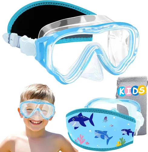 Miniatura 10 de Vvinca Gafas de natación para niños con cubierta para la nariz, antivaho, a prueba de fugas, máscara de natación de visión amplia con correa de tela