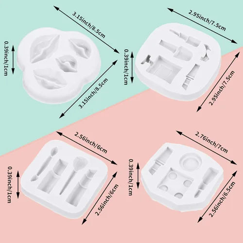 Miniatura 3 de 7 moldes de silicona para San Valentín, moldes de silicona con temática de maquillaje para pastel, chocolate, beso, lápiz labial, perfume, tacones