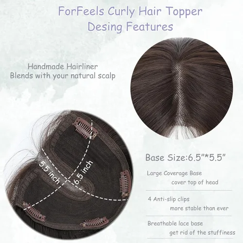 Miniatura 4 de forfeels Toppers de pelo sintético para mujer, fibra de proteína, 20 pulgadas, piezas de cabello para mujer, color marrón, resuelven mujeres