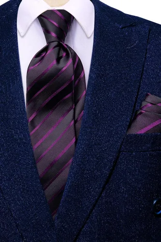 Miniatura 166 de Hi-Tie Corbatas de seda para hombre, diseño de cachemira a rayas, con bolsillo, gemelos cuadrados, conjunto formal de negocios