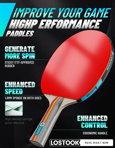 Miniatura 4 de Juego de 2/4 palas de ping pong profesionales de color negro con raquetas de tenis de mesa y 3 bolas de estrella, red de mesa de ping pong portátil