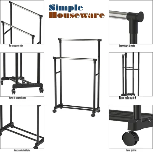 Miniatura 3 de Simple Houseware - Perchero portátil de ropa con doble varilla