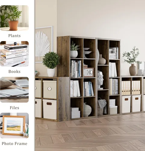 Miniatura 7 de VDNEND Organizador de Almacenamiento en Cubos Estantería, Estante Cúbico Decorativo de 11 pulgadas con Respaldo Abierto y Borde Engrosado, Marrón