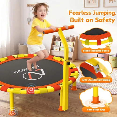 Miniatura 3 de ANCHEER 38'' Toddler Trampoline with Adjustable Handle, 150lbs Capacity Mini Trampoline for Kids Ages 1-6, Foldable & Easy to Assemble