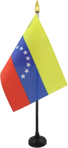 Miniatura 47 de Venezuela Old 7 estrellas con brazos Bandera de mesa 4'' x 6'' - Antigua bandera venezolana de escritorio 5.9 x 3.9 in - tapa de lanza dorada - AZ