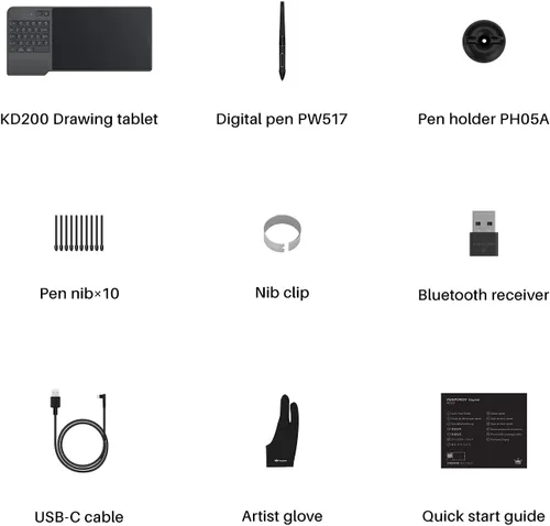 Miniatura 9 de HUION Inspiroy Keydial KD200 Tableta de dibujo inalámbrica, tableta gráfica Bluetooth con dial de teclado, 5 teclas expresas personalizadas