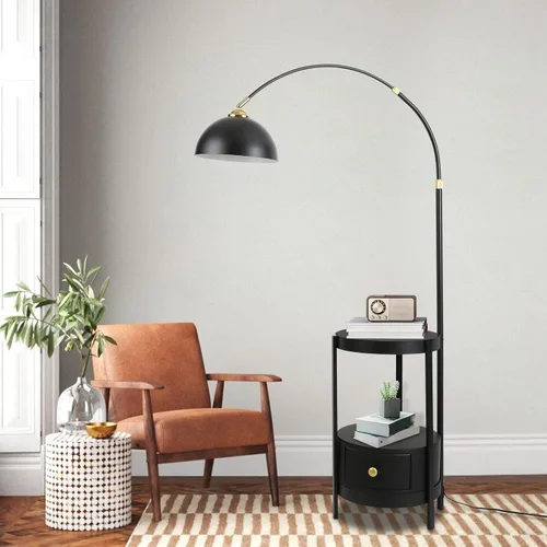 Miniatura 2 de OUKANING Lámpara de pie de decoración industrial con luz de escritorio rústica de metal ajustable, para sala de estar, dormitorio, oficina, casa
