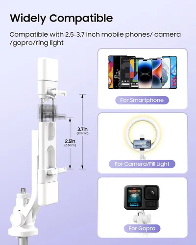 Miniatura 4 de Trípode para selfie stick de 53 pulgadas con luz, soporte mejorado para teléfono celular de 4 patas, trípode para cámara con control remoto Negro A