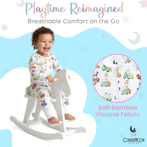 Miniatura 4 de CubbieMoon Bamboo Viscose Baby Pajamas 2 Way Zip for Diaper Change 0 to 24 Month Soft Stretchy Sleeper 2 Pack