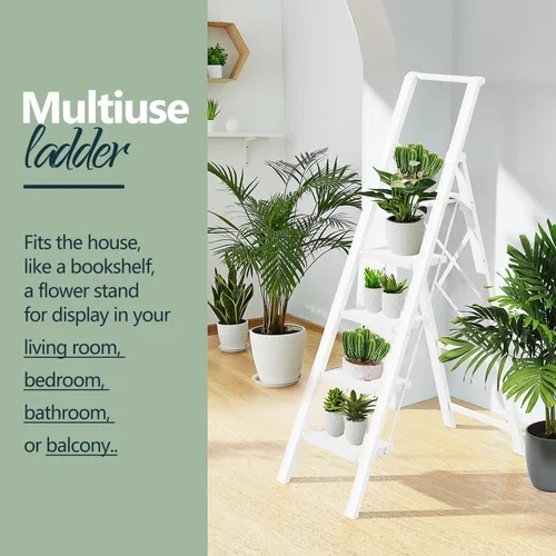 Miniatura 8 de WOA WOA Escalera de 5 escalones para techo de 10 pies de alto, escalera plegable ligera con pedales anchos antideslizantes, taburete con barandilla