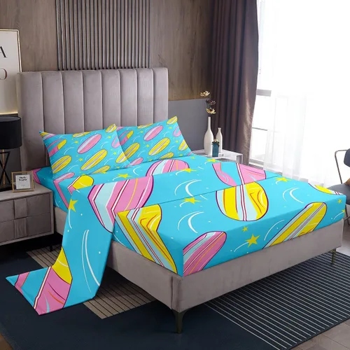 Miniatura 8 de Erosebridal Juego de sábanas de ballena náutica, tamaño individual, juego de ropa de cama vintage azul con ondas oceánicas para niños y niñas