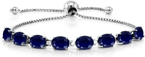 Miniatura 80 de Gem Stone King Pulsera de plata de ley 925 con piedra natal ovalada de 0.276 x 0.197 in para mujer, totalmente ajustable hasta 9 pulgadas
