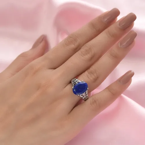 Miniatura 4 de Compra LC - Anillo de lapislázuli azul calado celta vintage para mujer, acero inoxidable, Metal, Lapislázuli