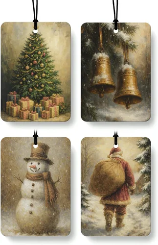Miniatura 24 de Ambientador de aire bohemio de Navidad para automóvil, 4 piezas, feliz y brillante, Navidad, Papá Noel, ambientador colgante para autos, armario