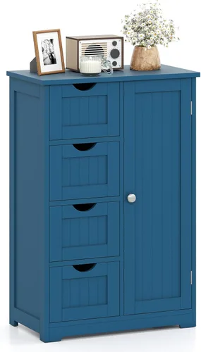 Miniatura 14 de Giantex Gabinete de Almacenamiento de Baño con Cajones - Organizador de Almacenamiento de 4 Cajones con Armario, Estante Ajustable, Dispositivo