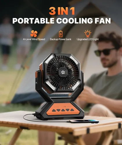 Miniatura 2 de Ventilador recargable portátil para tiendas de campaña, 20000 mAh, funciona con pilas, luces de campamento con gancho remoto, 4 temporizadores/4