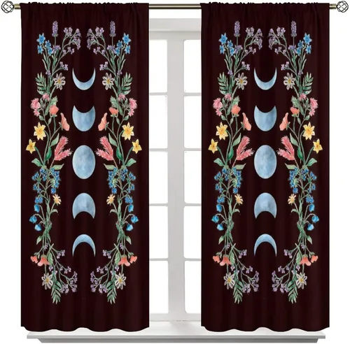 Miniatura 2 de Cortinas florales de luna, flores negras, fase de flores silvestres, luz de luna, jardín, estética, bohemio, primavera, vides, naturaleza, juego