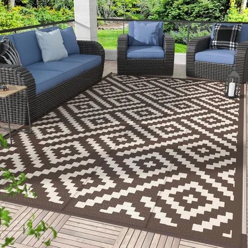 Miniatura 9 de GENIMO Alfombra de exterior impermeable de 5 x 8 pies, alfombras reversibles, alfombra de área, alfombra de plástico para exteriores, alfombra Negro