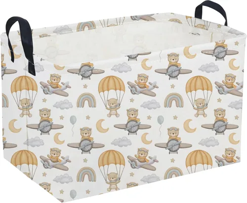 Miniatura 38 de Cesta plegable rectangular de tela para almacenamiento,con revestimiento impermeable y asas, sirve como organizador de juguetes, cesta de regalo