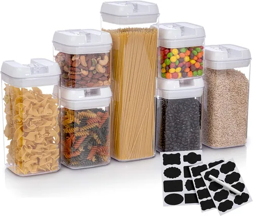 Miniatura 12 de Juego de 7 recipientes herméticos para almacenamiento de alimentos, contenedores organizadores de despensa, contenedores de plástico sin BPA, más