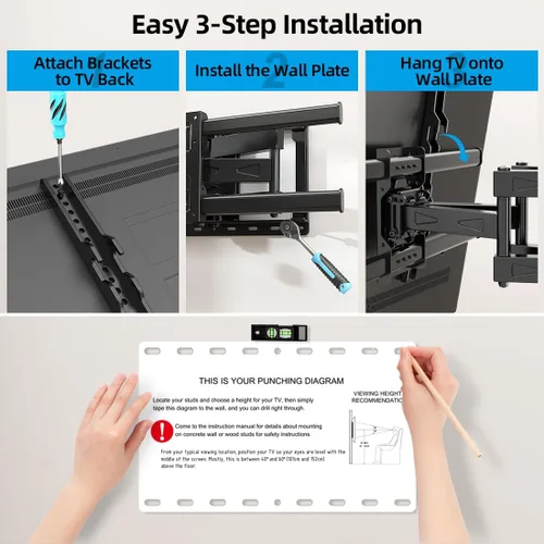 Miniatura 6 de HOME VISION - Soporte de pared para TV de movimiento completo para televisores de 32 a 85 pulgadas de hasta 59.8 kg, compatible con pernos de madera
