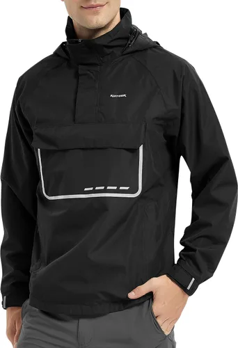 Miniatura 9 de KUTOOK Chaqueta impermeable para hombre con capucha reflectante, rompevientos, ligera, transpirable, con bolsillos