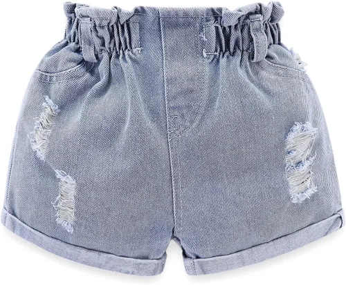 Mud Kingdom Pantalones cortos de mezclilla para niñas pequeñas, cintura elástica, estilo vintage, rasgados, informales, de verano, sin botones