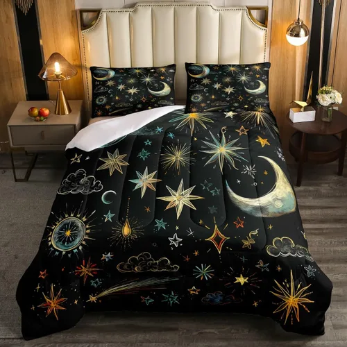 Miniatura 39 de Erosebridal Juego de ropa de cama de calavera de vaca bohemia tamaño individual para vaquero occidental, diseño de cactus y esqueletos negros, juego