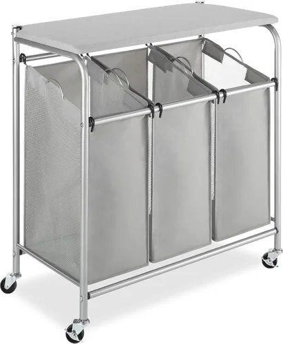 Miniatura 12 de Whitmor Organizador de ropa sucia, cesta de lavandería de 92 litros con estante y 2 bolsas extraíbles, 2 x 12.1 galones (46 litros), 28.8 x 13 x