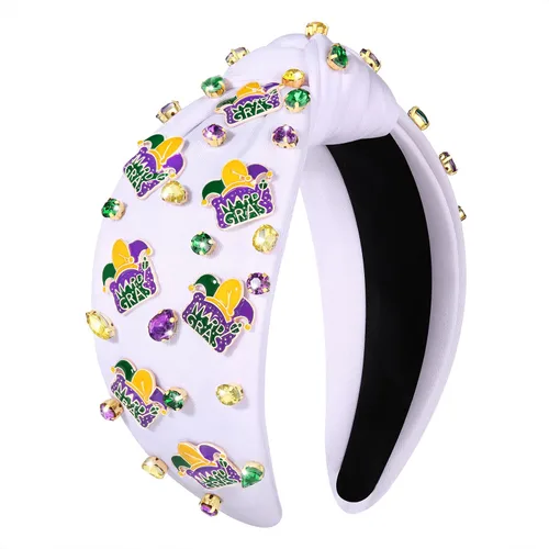 Miniatura 12 de PHALIN Diadema de Mardi Gras para mujer, accesorios de carnaval de Mardi Gras, corona de flor de lis, diadema con diamantes de imitación y perlas