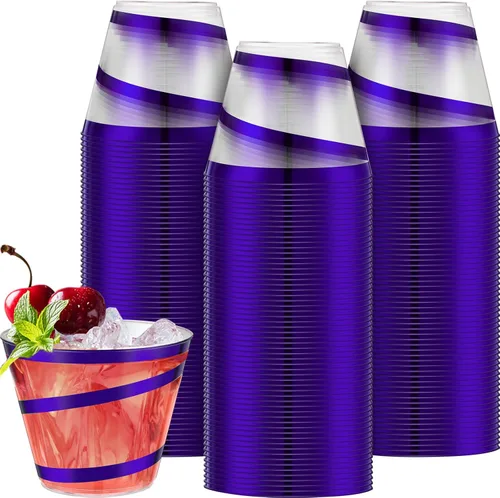Miniatura 23 de Gejoy Tazas de plástico con borde en espiral de 9 onzas desechables, tazas de vino de plástico elegantes y transparentes, elegantes jarras de Oro