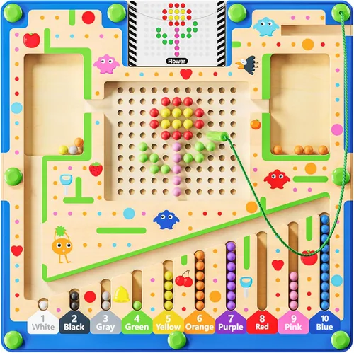 Miniatura 10 de zhiwuzhu Laberinto magnético de color y números para juguetes Montessori, tablero de aprendizaje a juego de madera para niños de 2 a 4 años