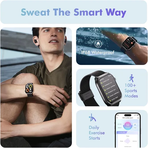 Miniatura 3 de YMS Reloj inteligente Android para mujer, 2.0 pulgadas, IP68 impermeable, reloj de fitness con Bluetooth (respuesta/llamada), monitor de frecuencia