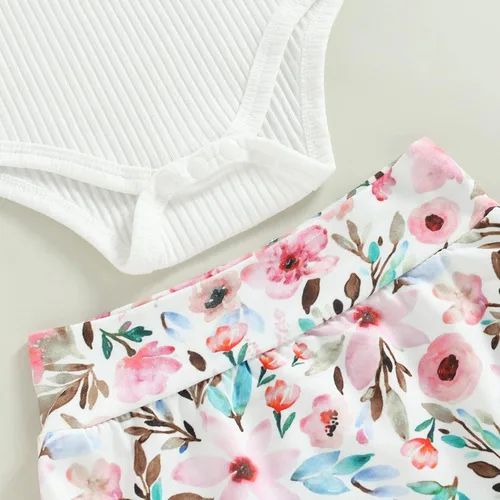 Miniatura 51 de TheFound Trajes de verano para niñas pequeñas, sin mangas, de punto acanalado, halter, pantalones cortos, ropa para recién nacidos, conjunto de 3