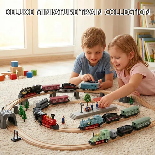 Miniatura 5 de Exasinine 4 Juegos de Modelos de Tren de Vapor con Locomotora de Metal Fundido a Presión con Retroceso para Exhibición o Juego - Decoración Ideal