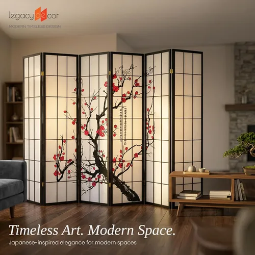 Miniatura 5 de Legacy Decor Biombo de 4 paneles para habitación con diseño de ciruelo en flor. Negro