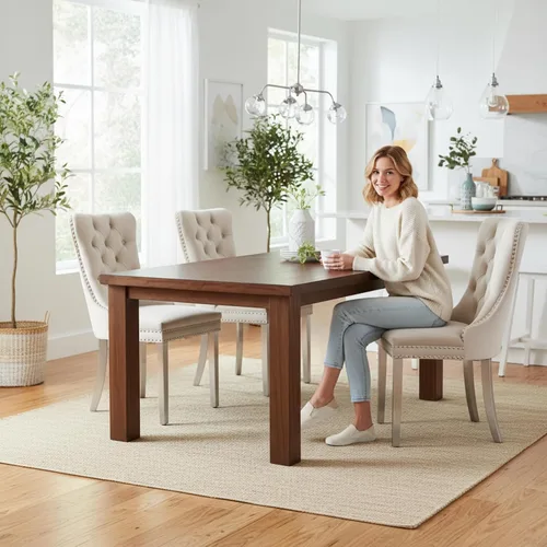 Miniatura 7 de Juego de 2 Sillas de Comedor Modernas de Mediados de Siglo, Tapizadas en Terciopelo Beige con Respaldo Acolchado, Sillas de Cocina y Comedor, Patas