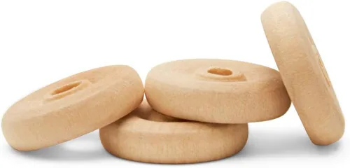 Mini ruedas de madera clásicas, ideales para manualidades, 3/4 pulgadas de diámetro, 3/16 pulgadas de grosor, agujero de 3/16 pulgadas, paquete de