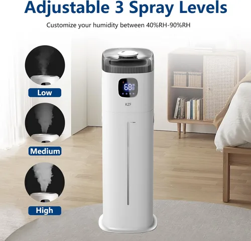 Miniatura 3 de Humidificador grande para dormitorio, humidificador ultrasónico de niebla fría de 9L/2.5 galones con humidistato, boquilla de 360°, nivel de niebla