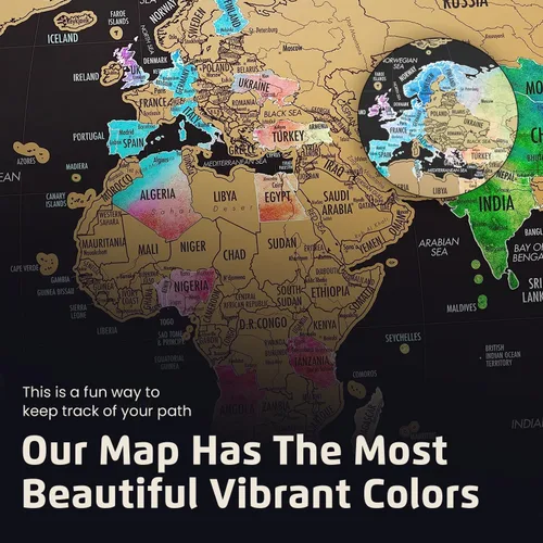 Miniatura 5 de Landmass Póster de mapa del mundo para rascar, mapa de Estados Unidos de bonificación incluido, rastrea tus viajes con banderas, mapa detallado